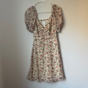 Japna Pink and Cream Floral Midi Dress